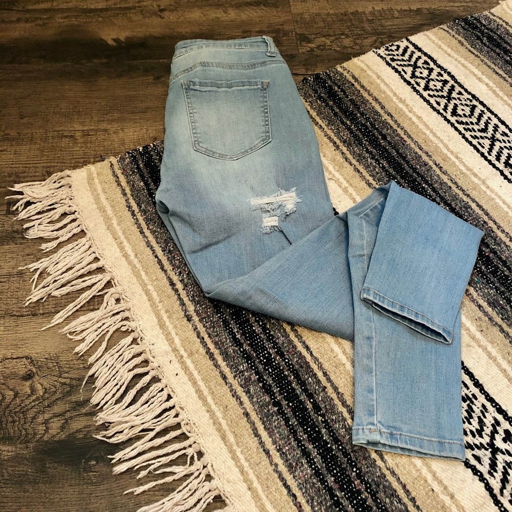 WAX High Rise, Light Wash, Distressed Skinny Jeans